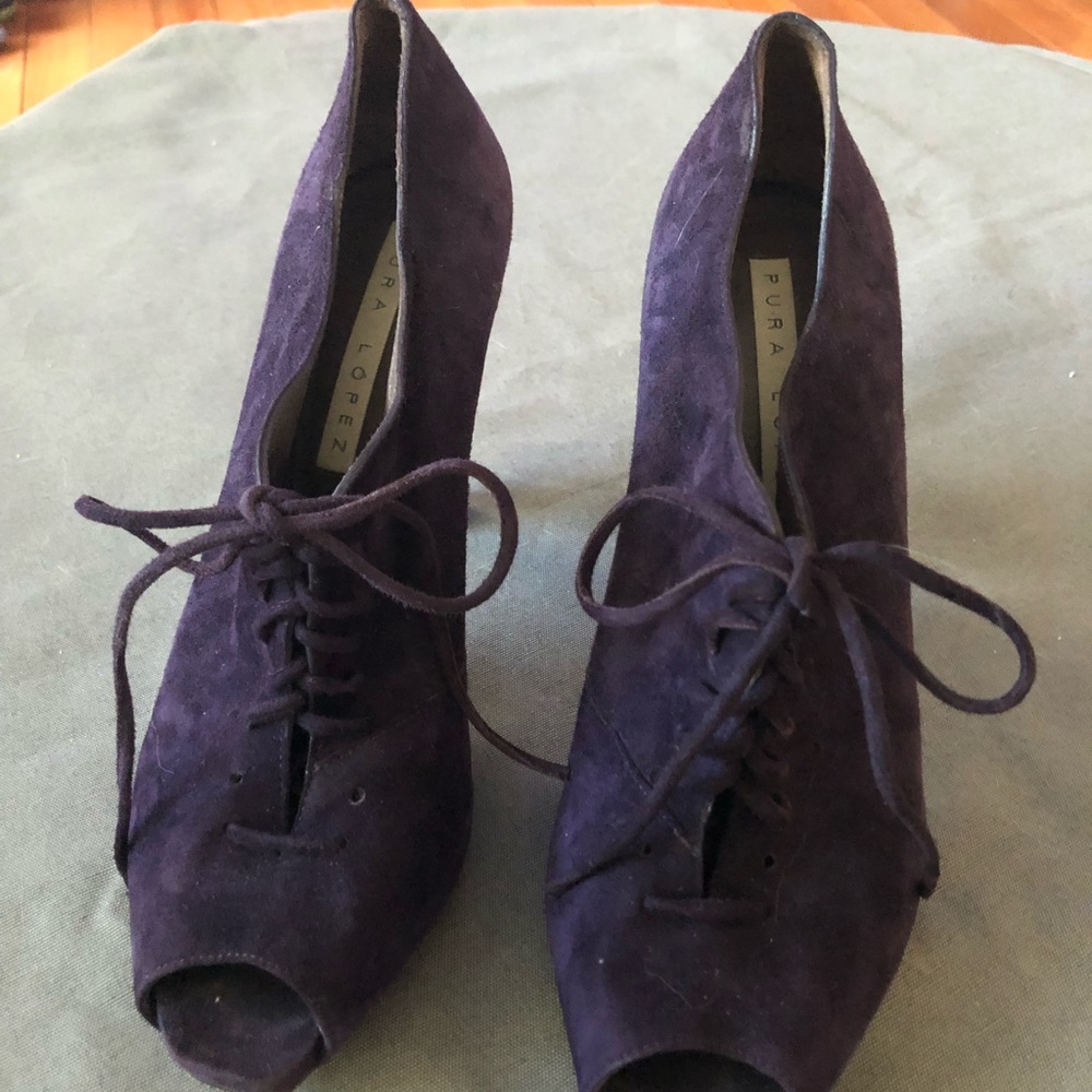 Vintage Designer Pura Lopez purple suede lace up ankle shoes SZ40. - Picture 2 of 5